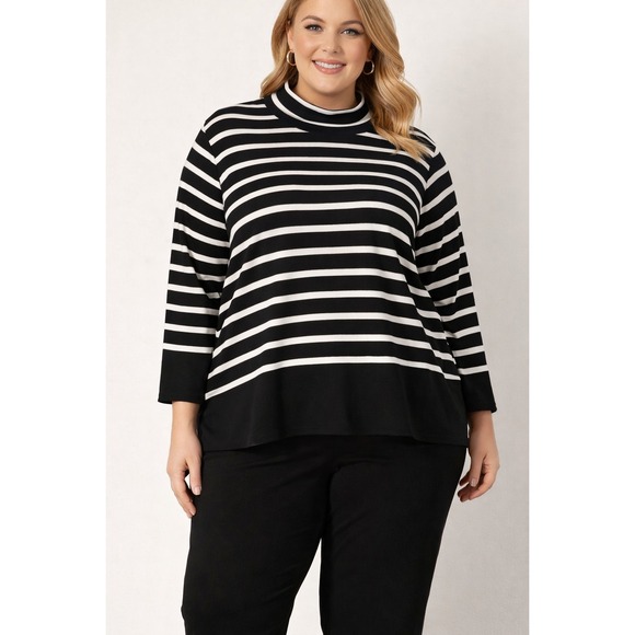 NWT Spanx Air Essentials Mock Neck Stripe Pullover Top Plus Size 2X BlackWhite